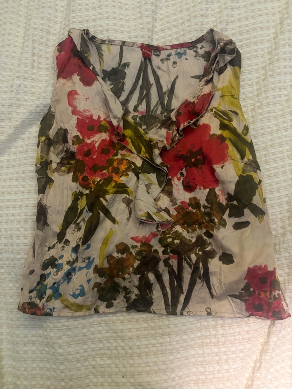 Olsen Sleeveless Floral Ruffle V-Neck